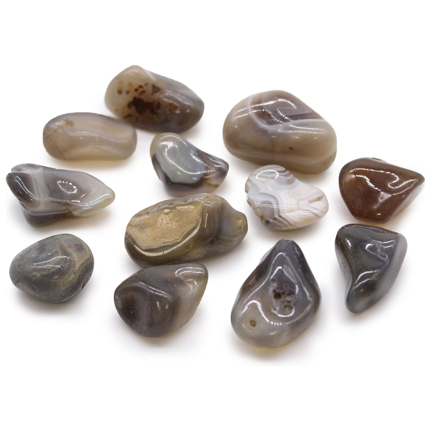 Grey Agate - Botswana African Tumble Stones 12 x Medium - Ashton and Finch