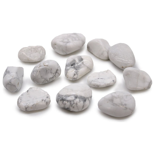 12 x Medium African Tumble Stones - White Howlite - Magnesite - Ashton and Finch