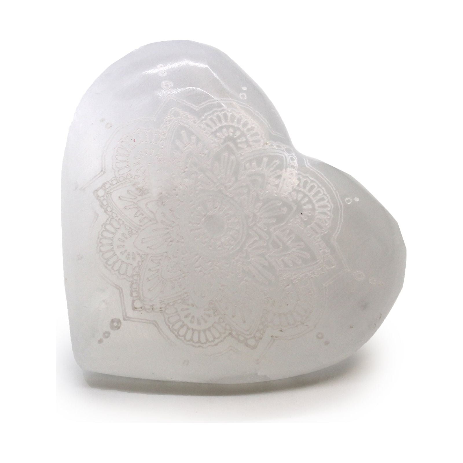 Selenite Heart - 7-8cm - Mandala Engraved - Ashton and Finch