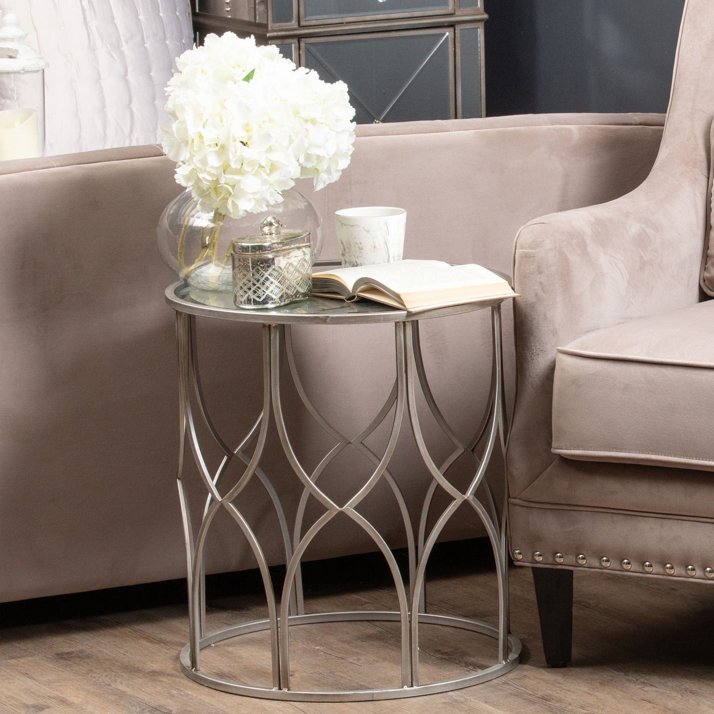 Set Of Two Lattice Detail Silver Side Table - Ashton and Finch
