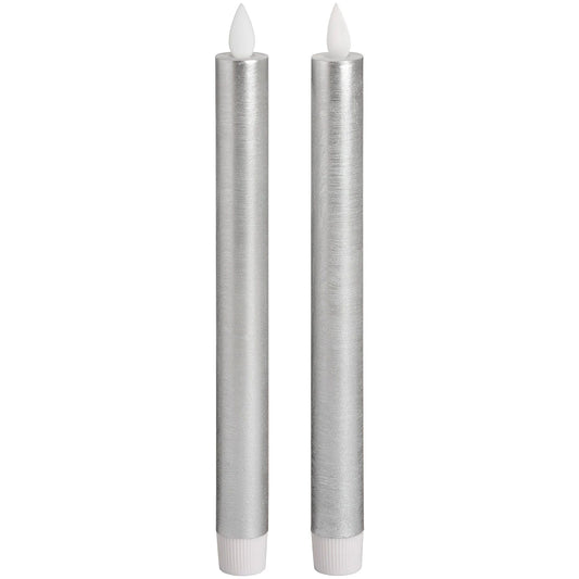 Pair Of Silver Luxe Flickering Flame LED Wax Dinner Candles - Ashton and Finch