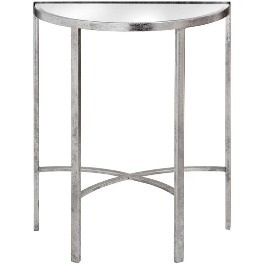 Mirrored Silver Half Moon Table With Cross Detail - Ashton and Finch