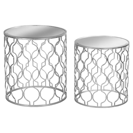 Set of Two Arabesque Silver Foil Mirrored Side Tables - Ashton and Finch