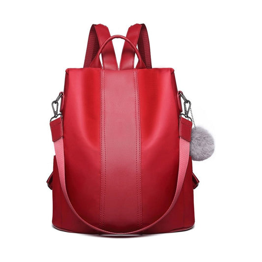 Two Way Backpack Shoulder Bag With Pom Pom Pendant - Red - Ashton and Finch