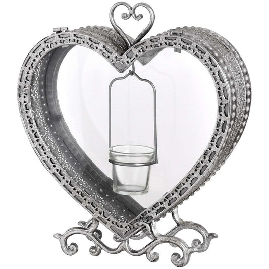 Free Standing Heart Tealight Lantern in Antique Silver - Ashton and Finch