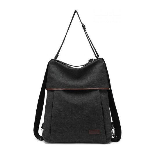 Two Way Canvas Shoulder Bag Backpack - Black - Ashton and Finch