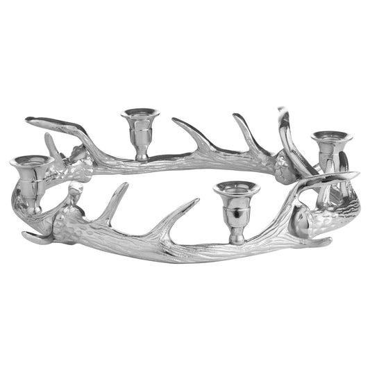 Silver Nickel Circular Antler Candelabra With Four Candle Ho - Ashton and Finch