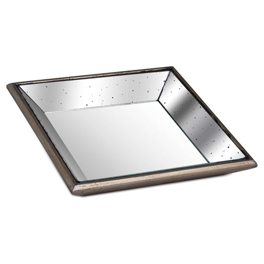 Astor Distressed Mirrored Square Tray W/Wooden Detailing Sml - Ashton and Finch