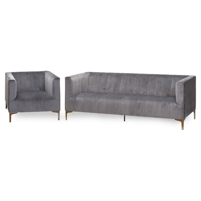 Emperor Grey Velvet 2 Seater Sofa With Chrome Legs - Ashton and Finch