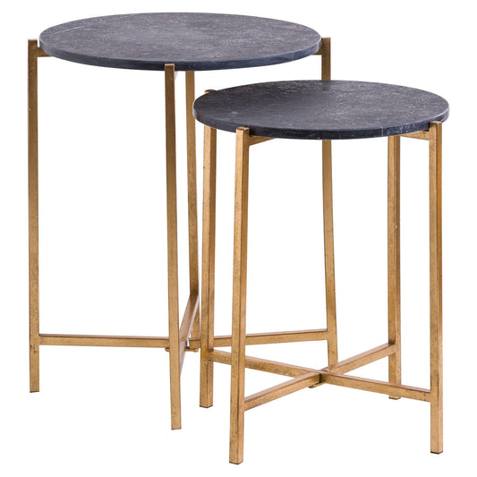 Set Of 2 Gold And Black Marble Tables - Ashton and Finch