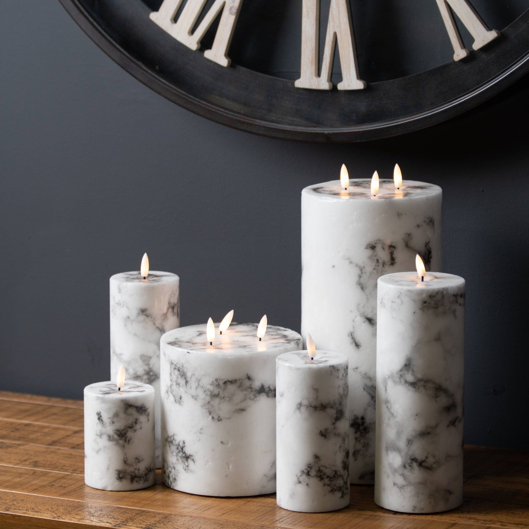 Luxe Collection Natural Glow 3x8 Marble Effect LED Candle - Ashton and Finch