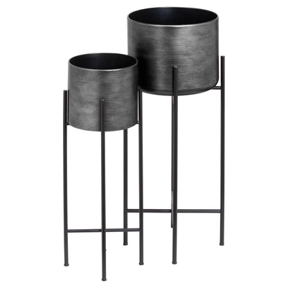 Set Of Two Grey Metallic Planters On Stand - Ashton and Finch