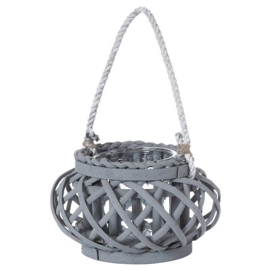 Large Grey Wicker Basket Lantern - Ashton and Finch