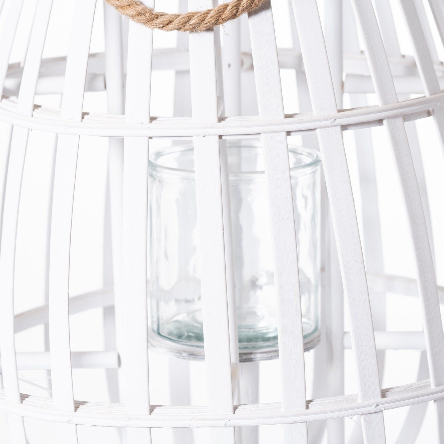 White Floor Standing Domed Wicker Lantern With Rope Detail - Ashton and Finch