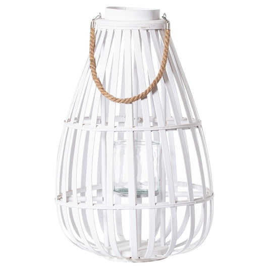 White Floor Standing Domed Wicker Lantern With Rope Detail - Ashton and Finch