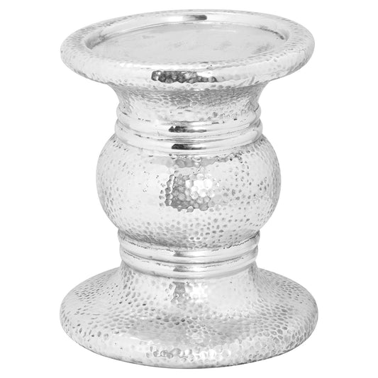 Silver Punch Faced Ceramic Large Candle Holder - Ashton and Finch