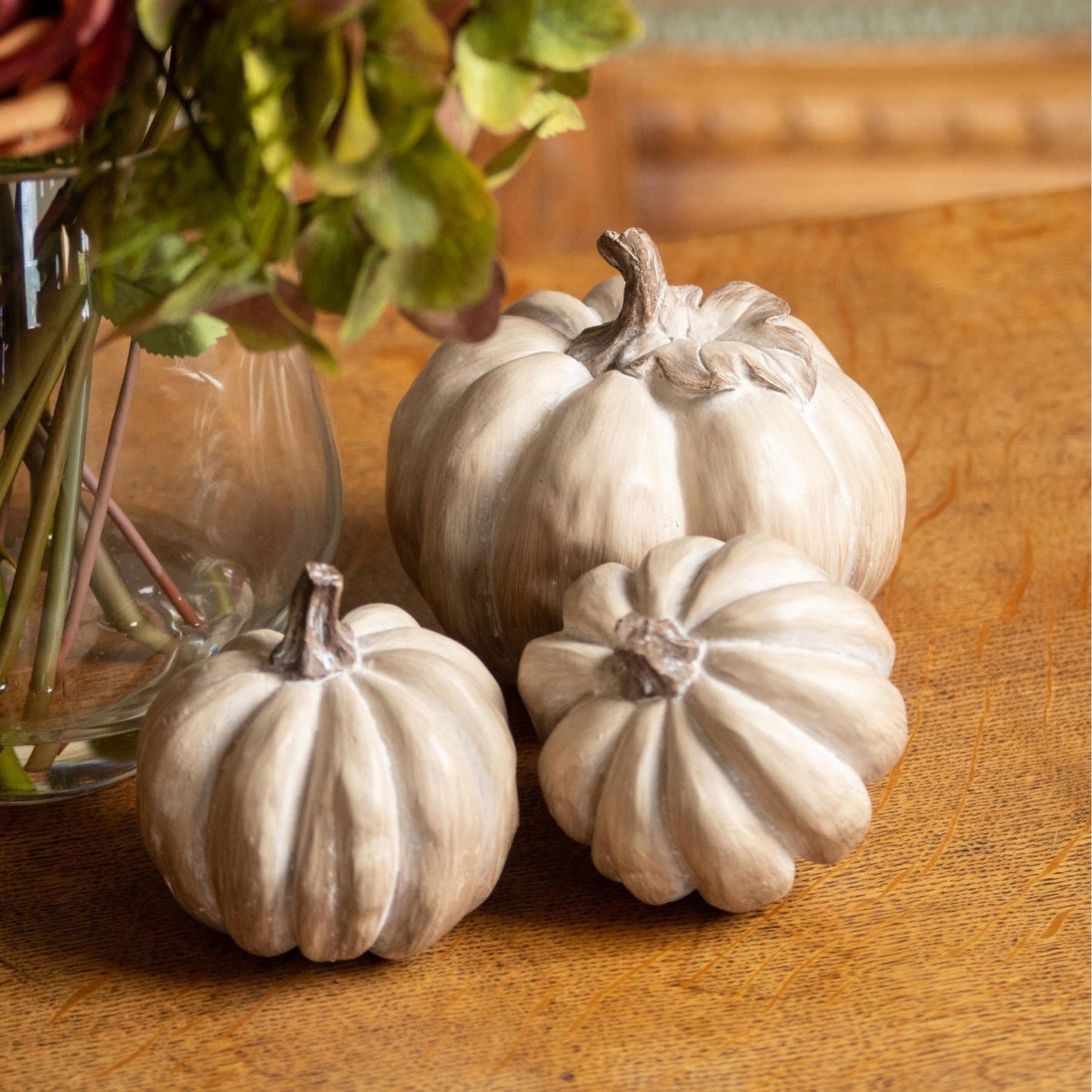 Set Of Six Carved Wood Effect Pumpkins - Ashton and Finch