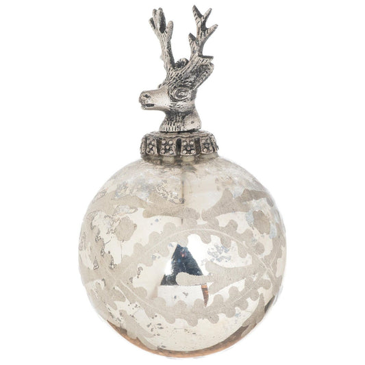 The Noel Collection Silver Etched Stag Top Bauble - Ashton and Finch