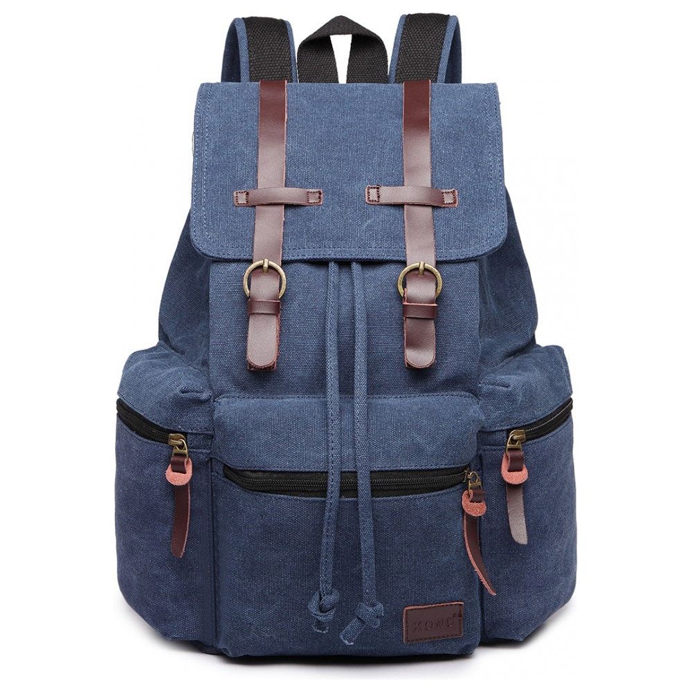 Large Multi Function Leather Details Canvas Backpack Navy - Ashton and Finch