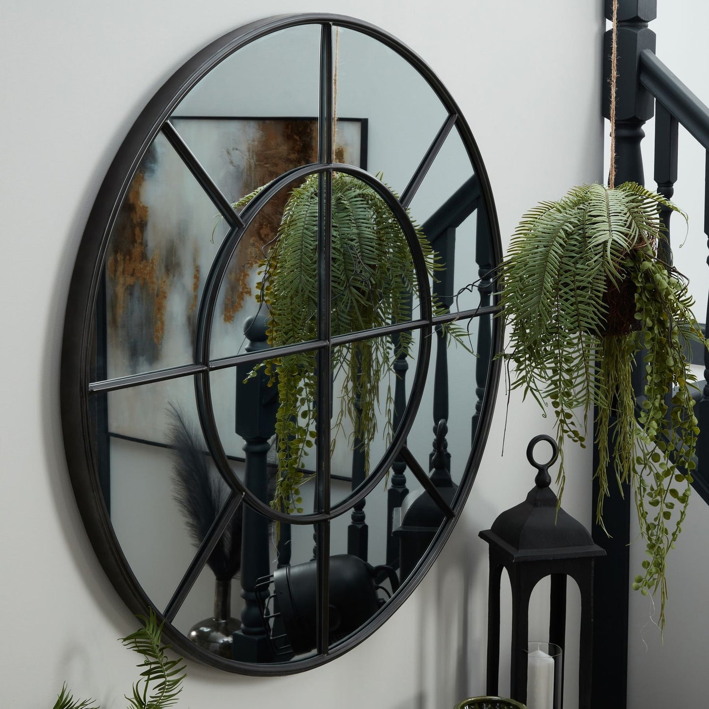 Large Round Metal Window Mirror In Black - Ashton and Finch