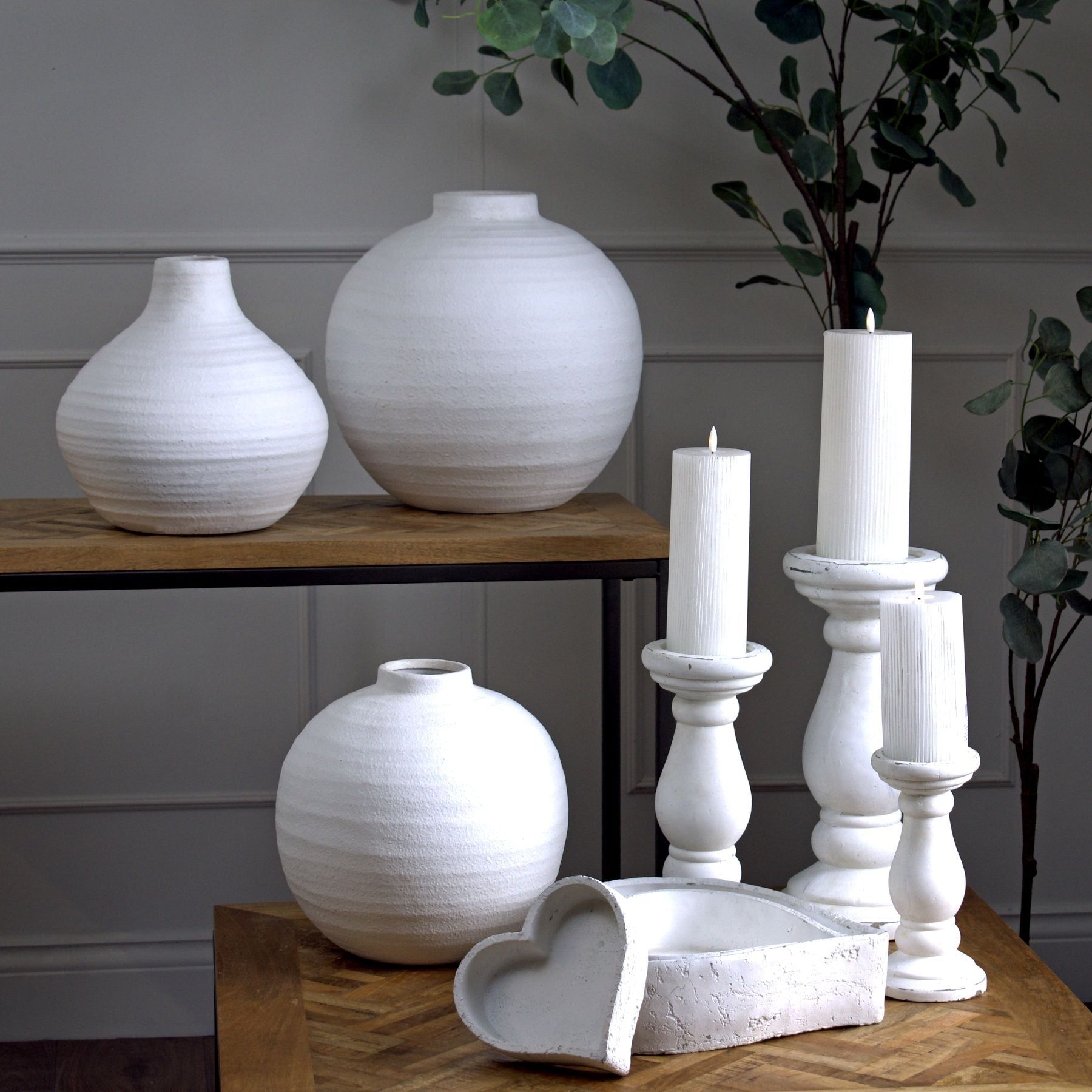Large Matt White Ceramic Candle Holder - Ashton and Finch
