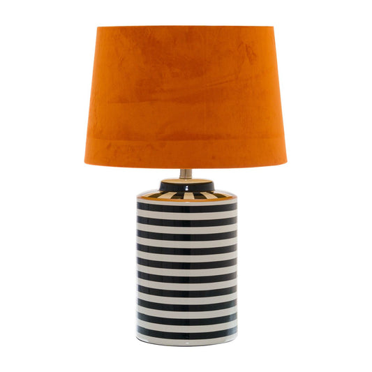 Monochrome Ceramic Lamp With Burnt Orange Velvet Shade - Ashton and Finch