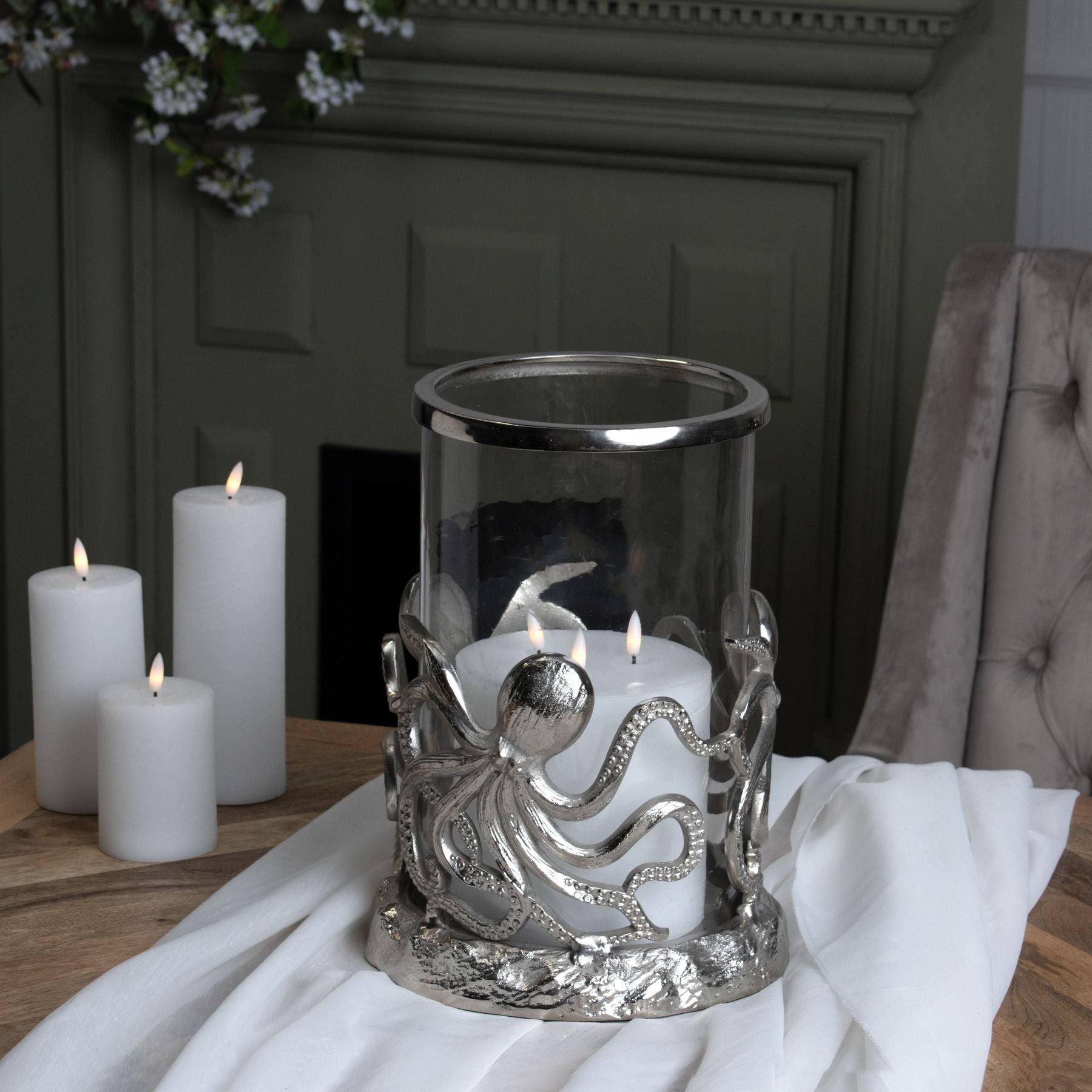 Silver Octopus Candle Hurricane Lantern - Ashton and Finch