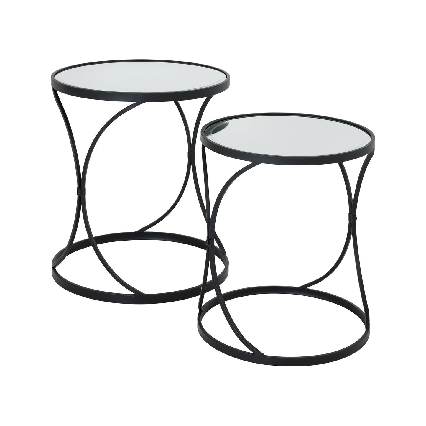 Concaved Set Of Two Black Mirrored Side Tables - Ashton and Finch