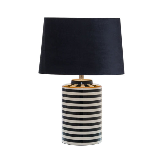Monochrome Ceramic Lamp With Black Velvet Shade - Ashton and Finch