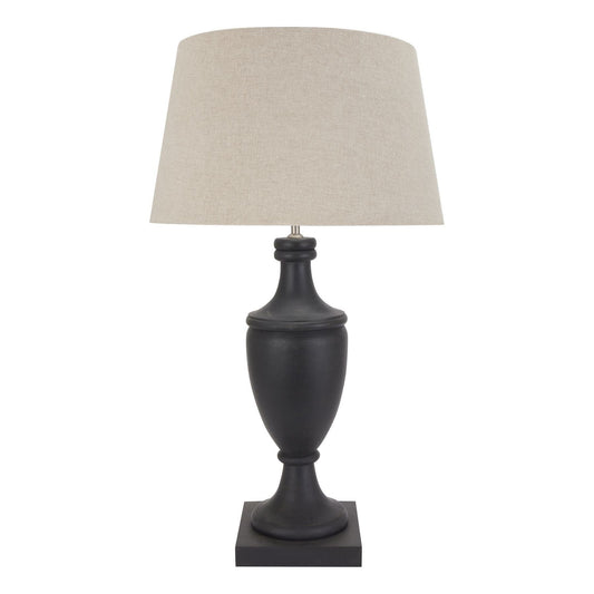 Delaney Grey Pillar Lamp With Linen Shade - Ashton and Finch