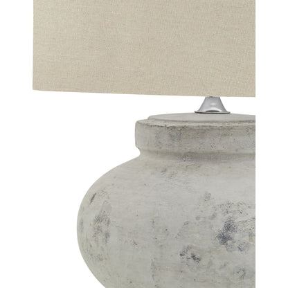 Darcy Antique White Squat Table Lamp With Linen Shade - Ashton and Finch