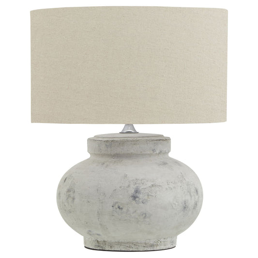 Darcy Antique White Squat Table Lamp With Linen Shade - Ashton and Finch