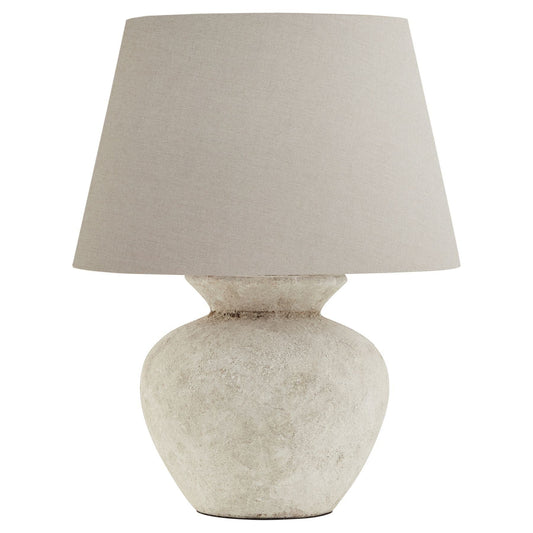 Athena Aged Stone Round Table Lamp With Linen Shade - Ashton and Finch