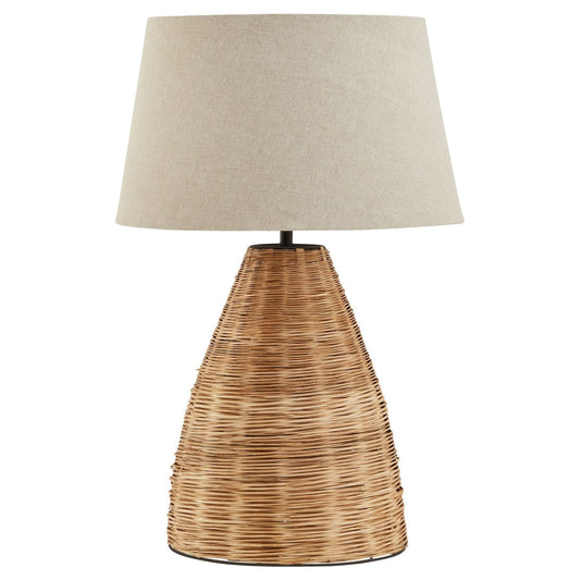 Conical Wicker Table Lamp With Linen Shade - Ashton and Finch