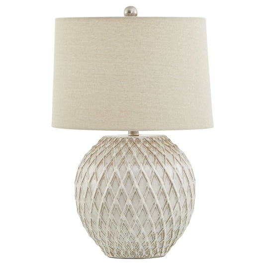 Lattice Ceramic Table Lamp With Linen Shade - Ashton and Finch