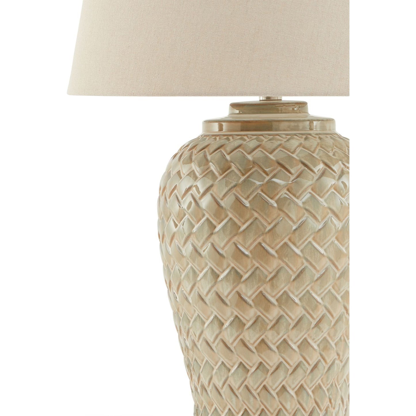 Woven Ceramic Table Lamp With Linen Shade - Ashton and Finch