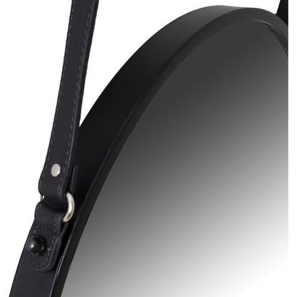 Matt Black Rimmed Round Hanging Wall Mirror With Black Strap - Ashton and Finch