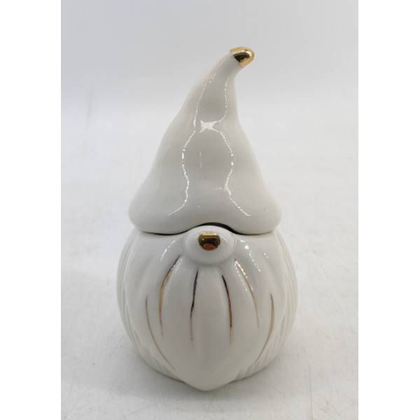 Small White Ceramic Gonk Pot With Lid - Ashton and Finch