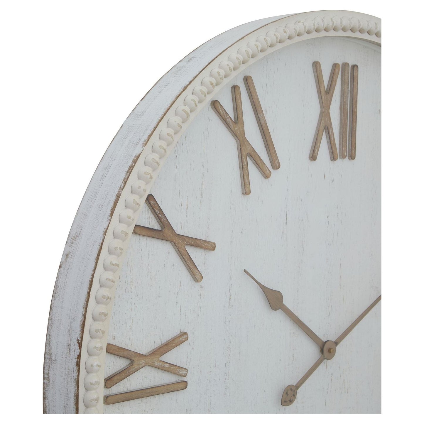 Large Rustic White Clock With Beaded Frame - Ashton and Finch