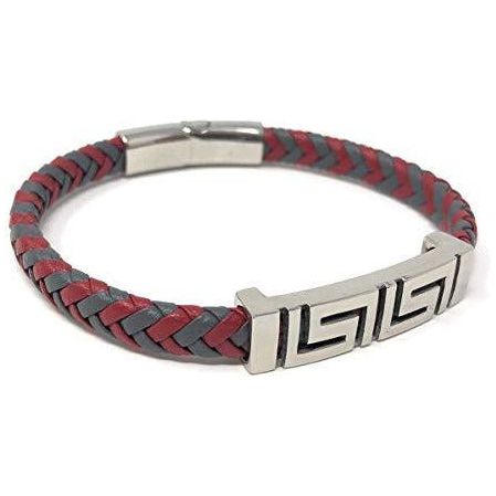 Leather Bracelet AZTEC Red and Grey Braided - Ashton and Finch