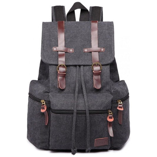 Large Multi Function Leather Details Canvas Backpack Black - Ashton and Finch