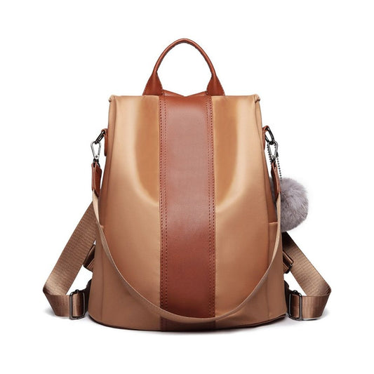 Two Way Backpack Shoulder Bag With Pom Pom Pendant - Brown - Ashton and Finch