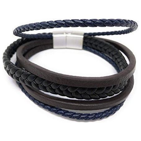 Leather Bracelet Braided Black Brown and Blue - Ashton and Finch