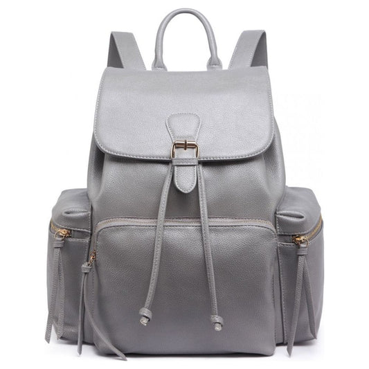 Leather Multi-Pocketslarge Backpack Grey - Ashton and Finch