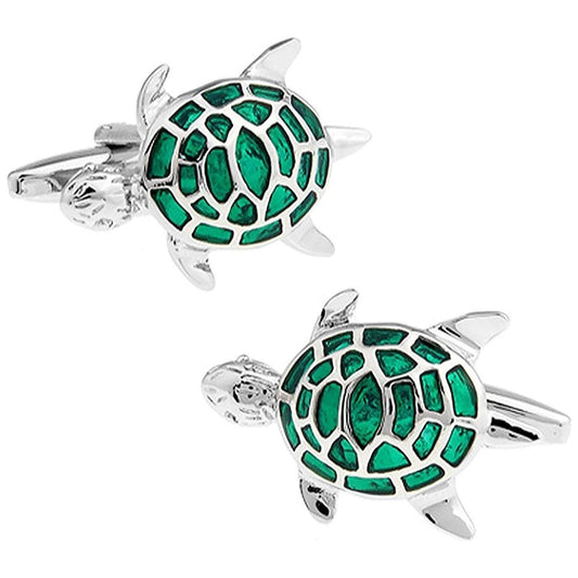 Silver and Green Turtle Cufflinks - Ashton and Finch