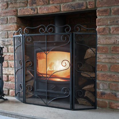 Heavy Large Black Ornate Fire Screen - Ashton and Finch