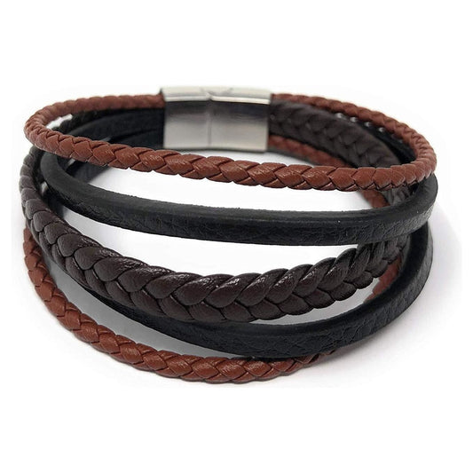 Leather Bracelet Black and Brown Braided - Ashton and Finch