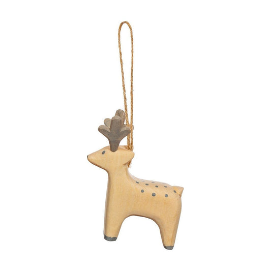 Handcarved Wooden Reindeer Hanging Ornament - Ashton and Finch