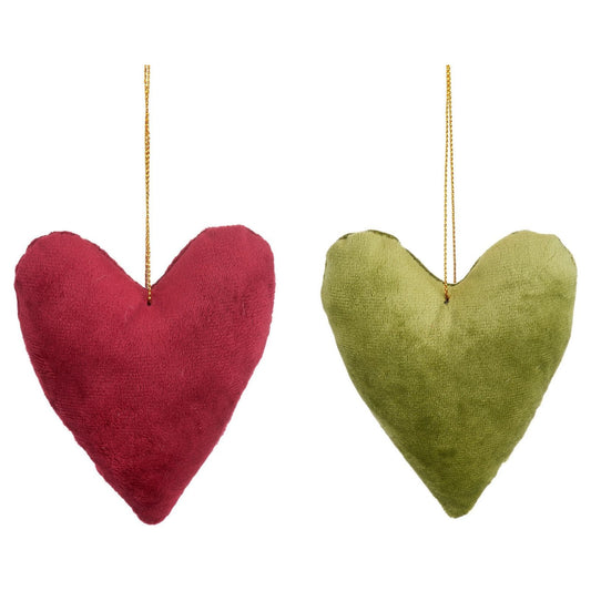 Handmade Green and Red Velvet Hanging Heart Decorations - Ashton and Finch