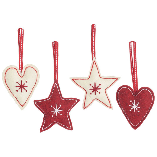 Felt Hearts and Stars Hanging Decorations - Set of 4 - Ashton and Finch